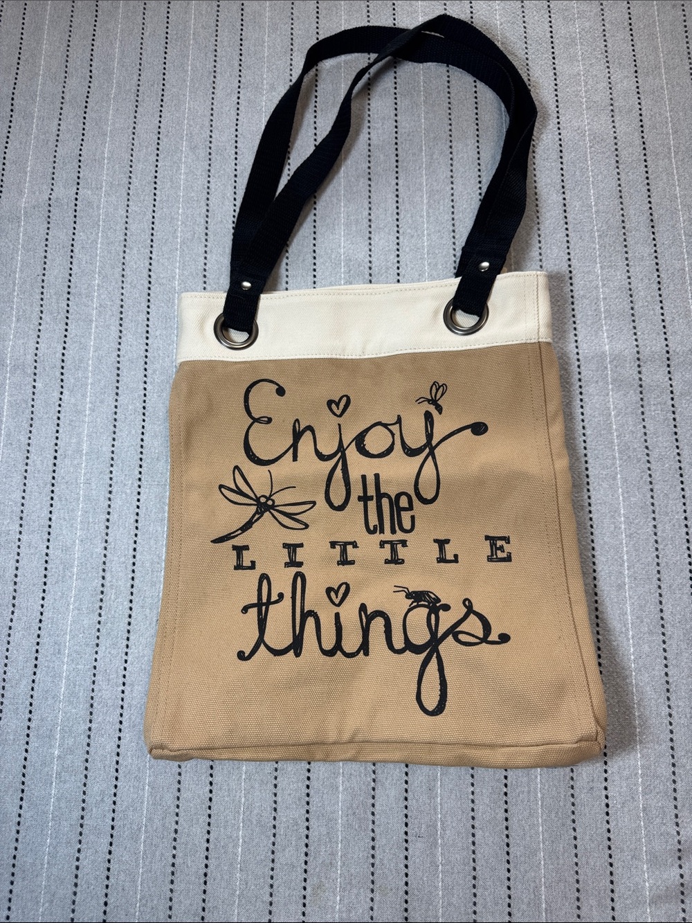 Canvas Tote Bag By thirty-one - Enjoy the Little Things - Tan & Cream NWOT